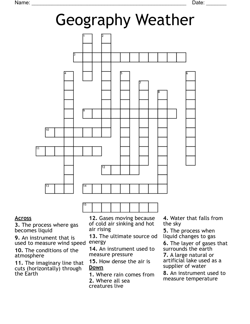 Geography Weather Crossword