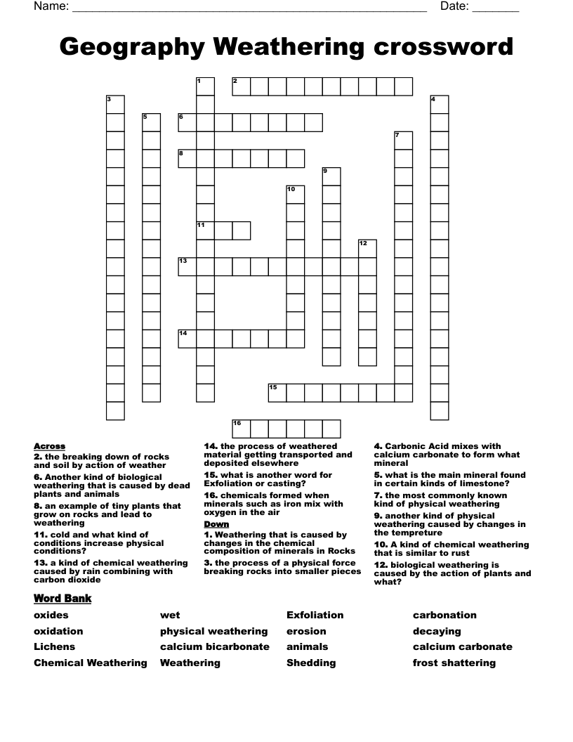Geography Weathering crossword