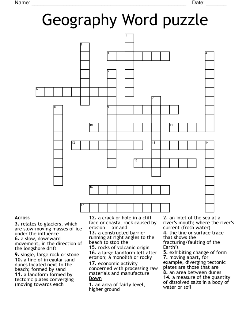 Geography Word puzzle Crossword