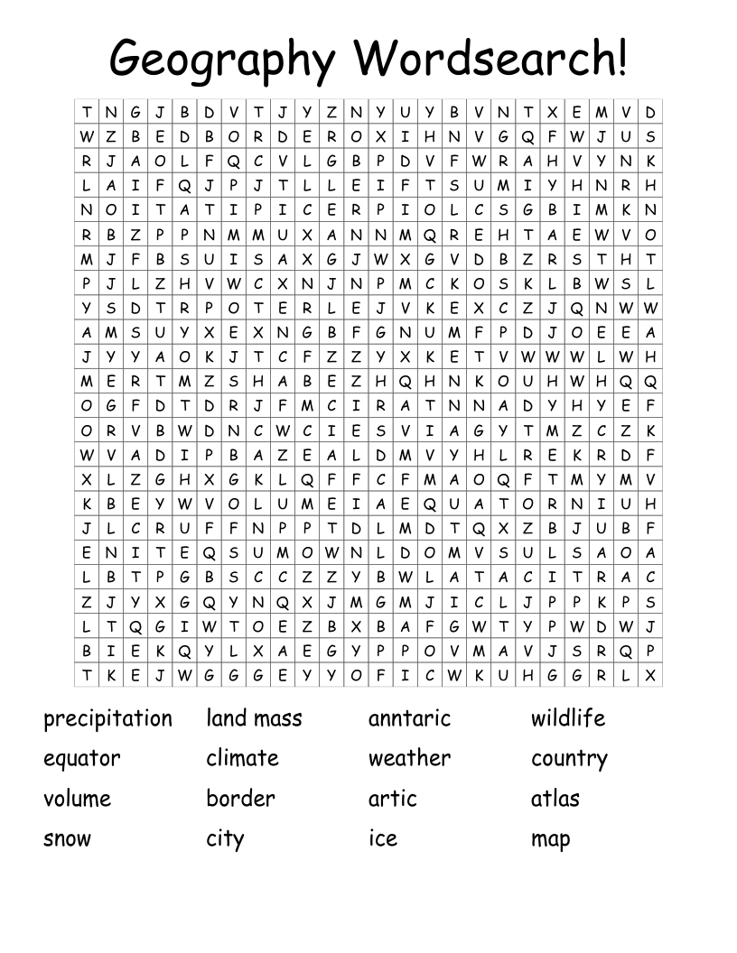 Geography Wordsearch!