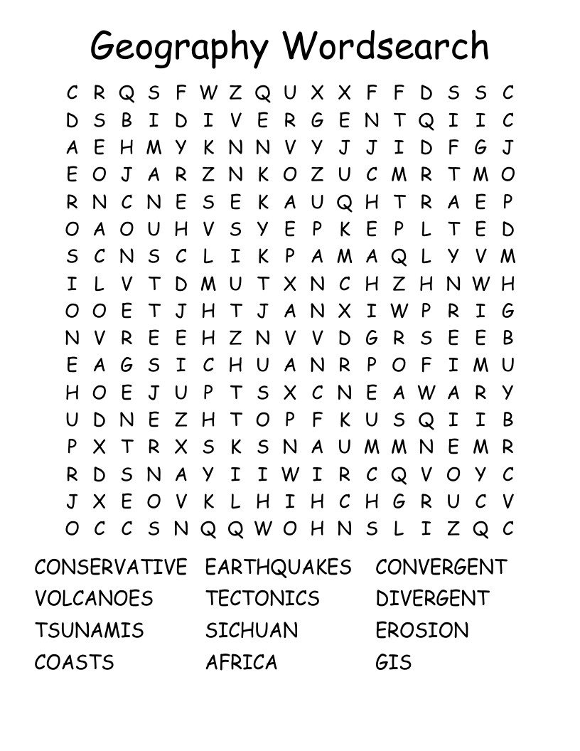 Geography Wordsearch