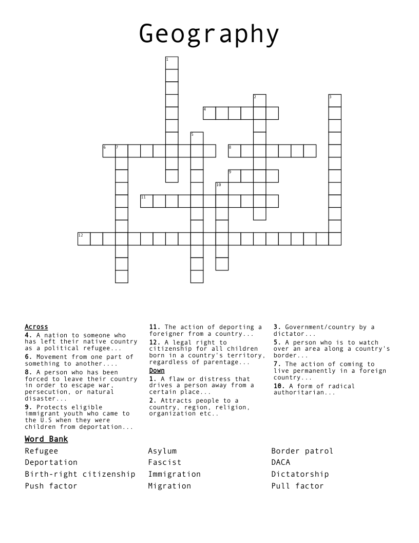 Geography  Crossword