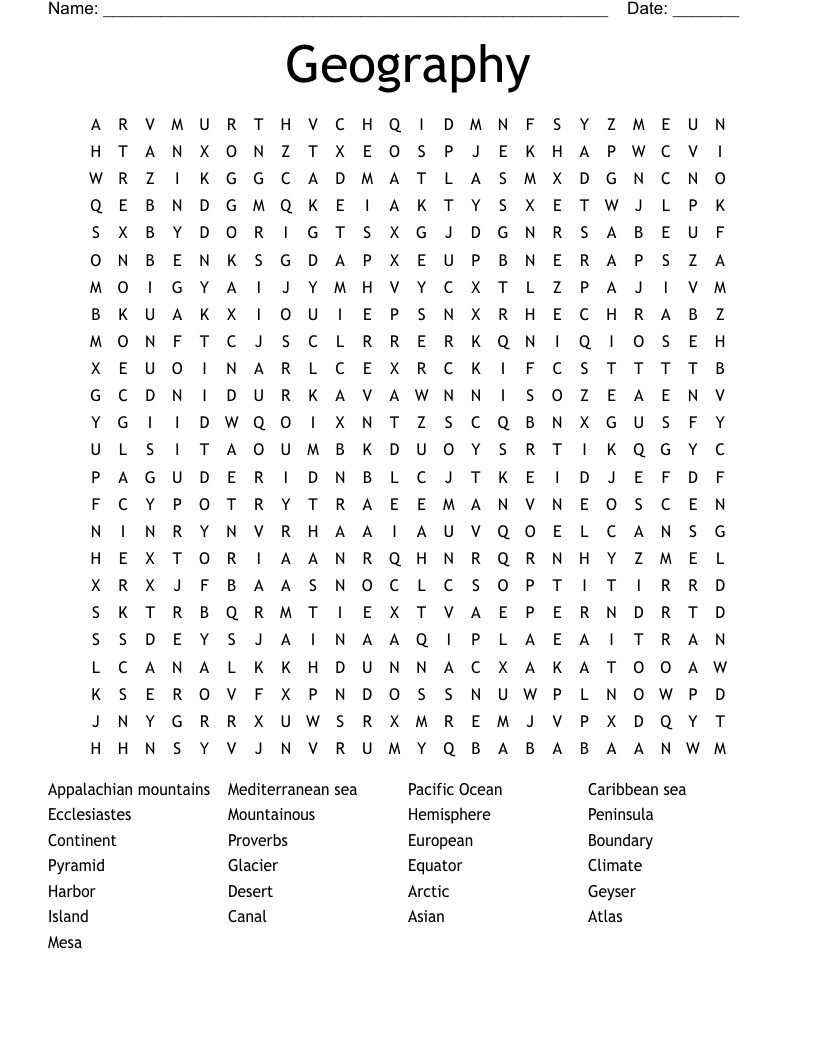 Geography  Word Search