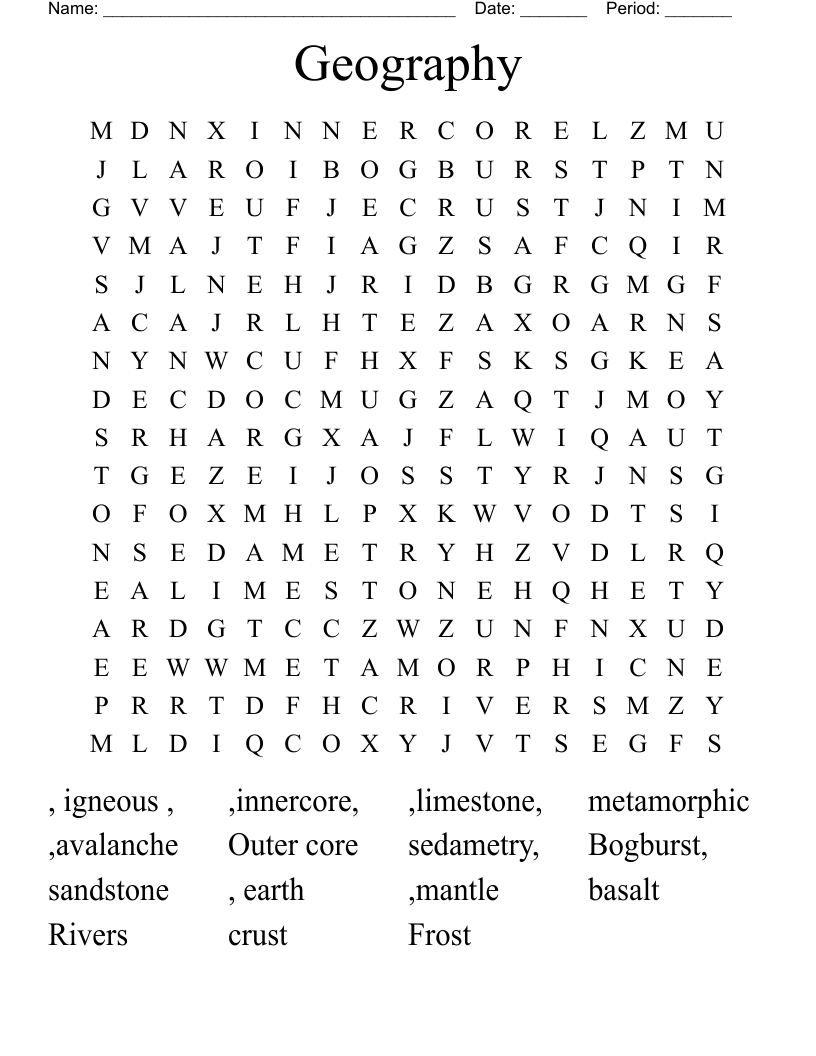 Geography  Word Search