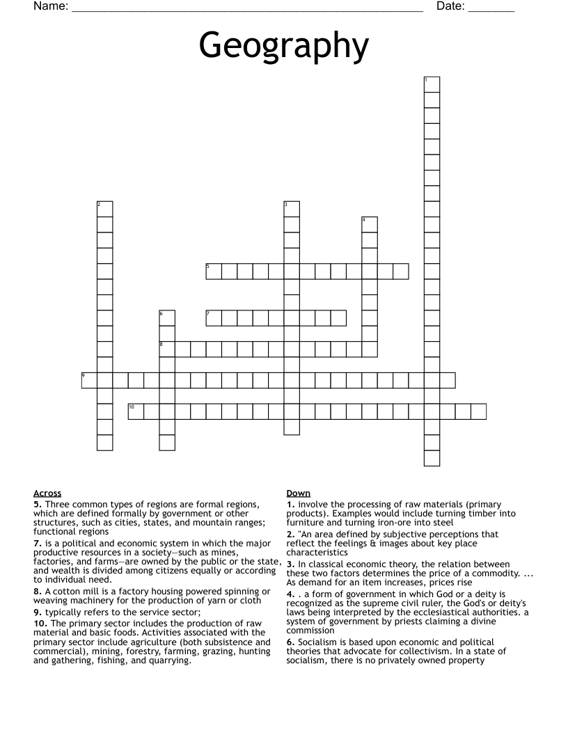 Geography  Crossword