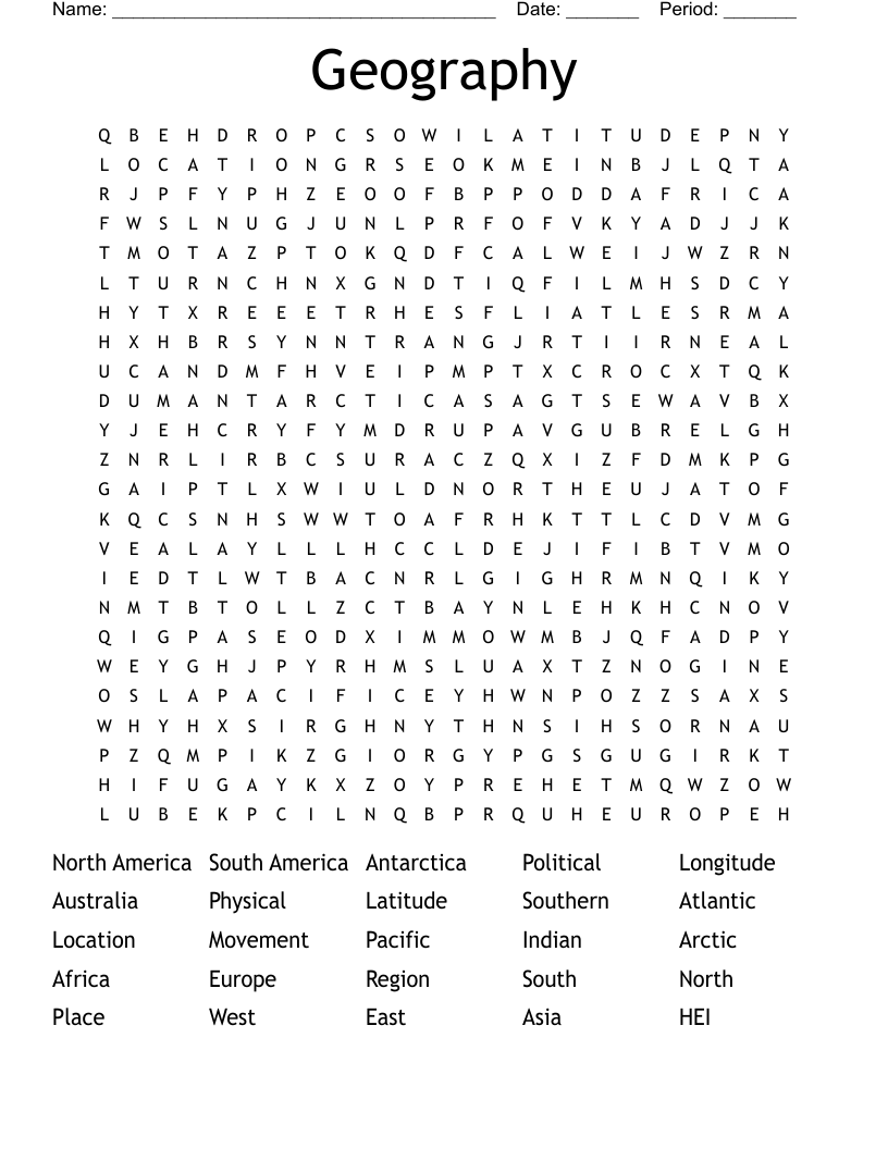 Geography  Word Search