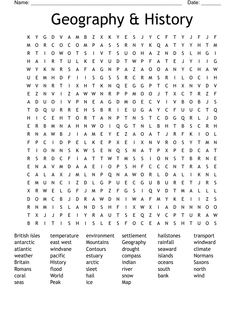 Geography & History Word Search