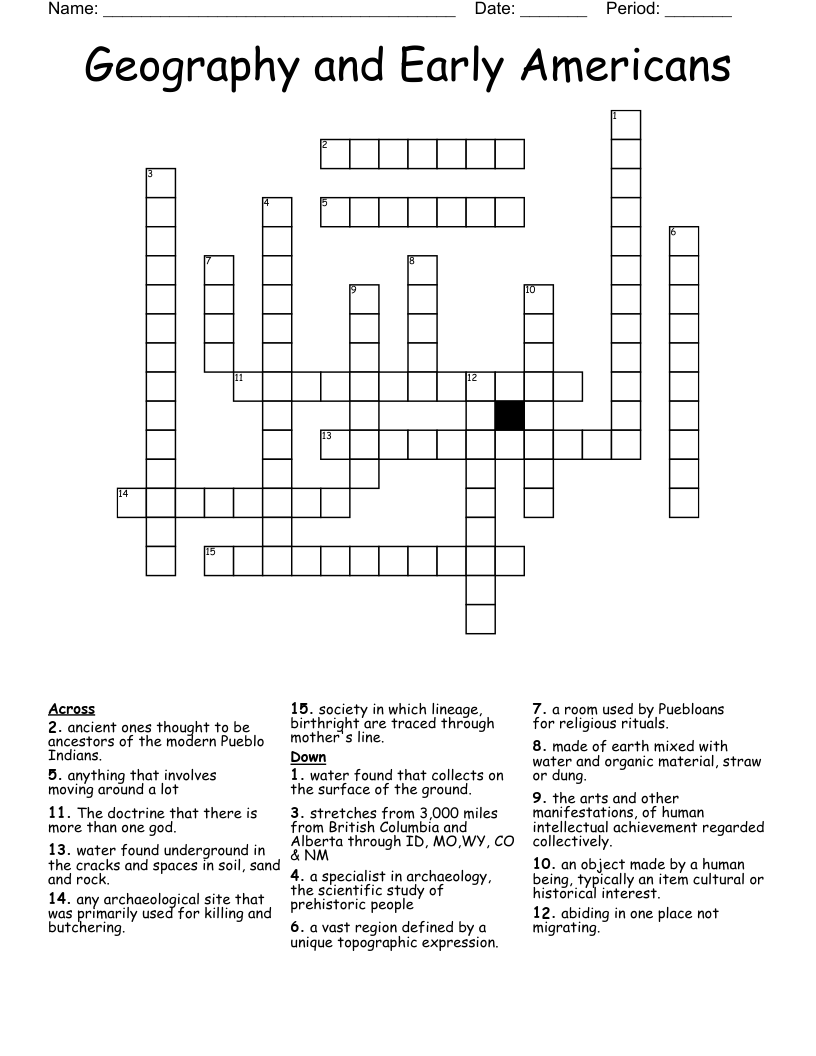 Geography and Early Americans Crossword