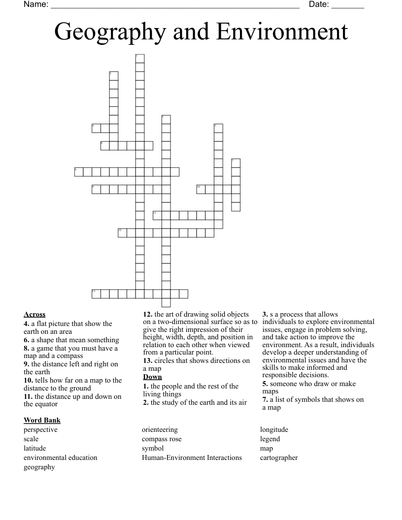 Geography and Environment Crossword