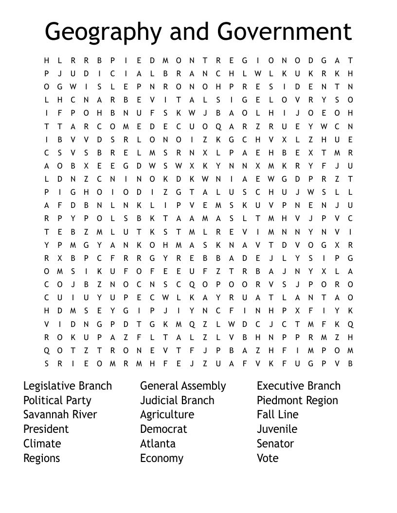 Geography and Government  Word Search