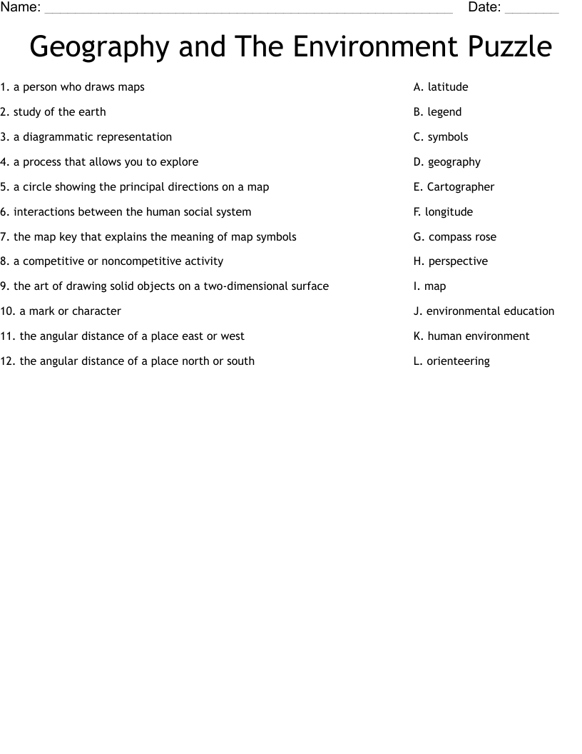 Geography and The Environment Puzzle Worksheet