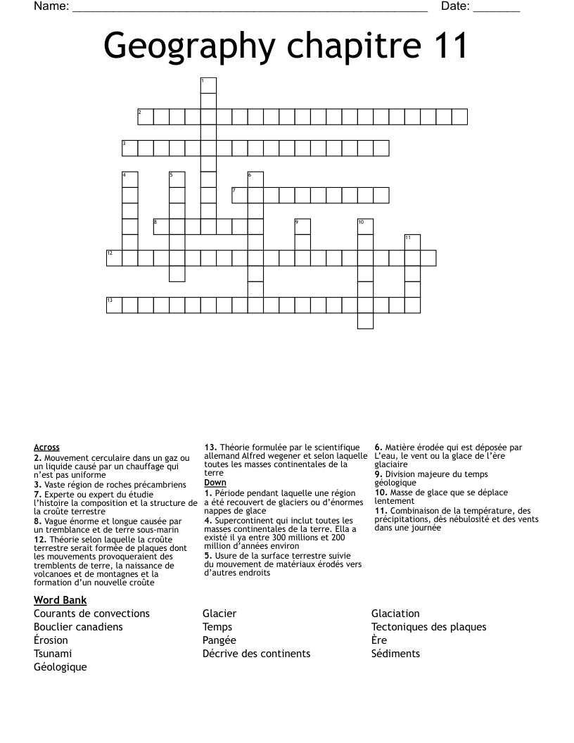 Geography chapitre 11 Crossword
