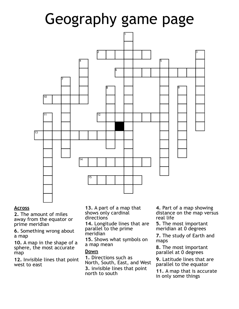 Geography game page Crossword
