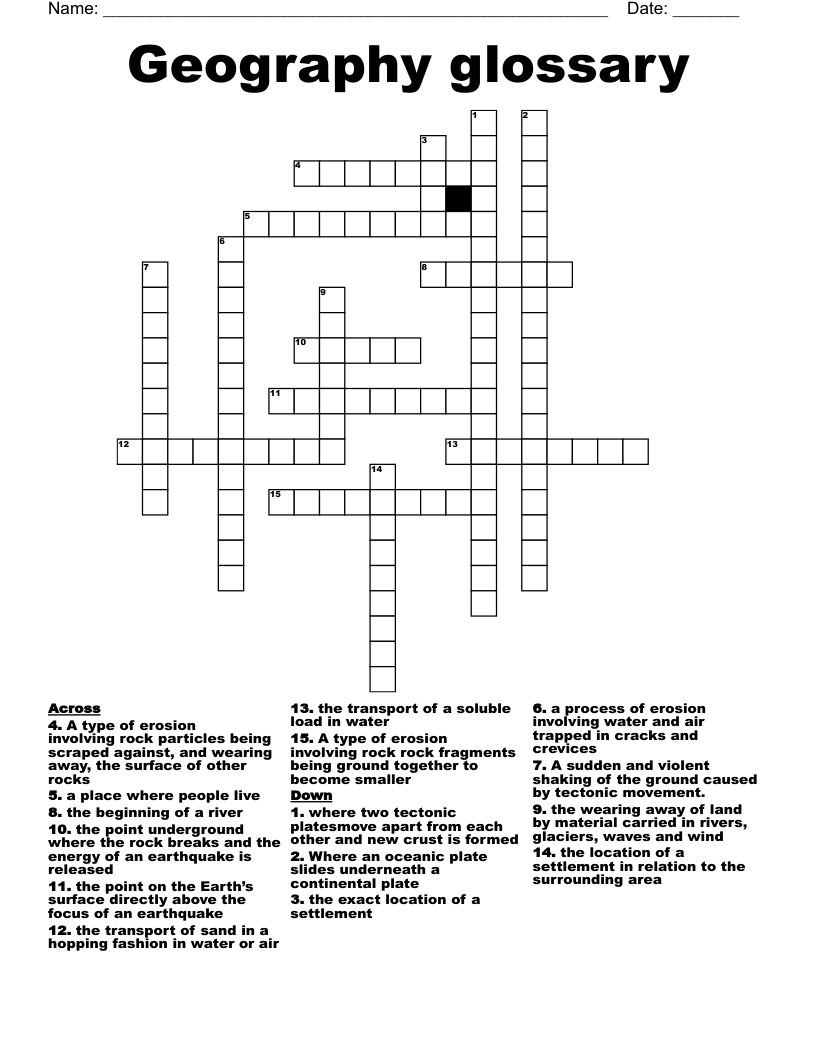 Geography glossary  Crossword
