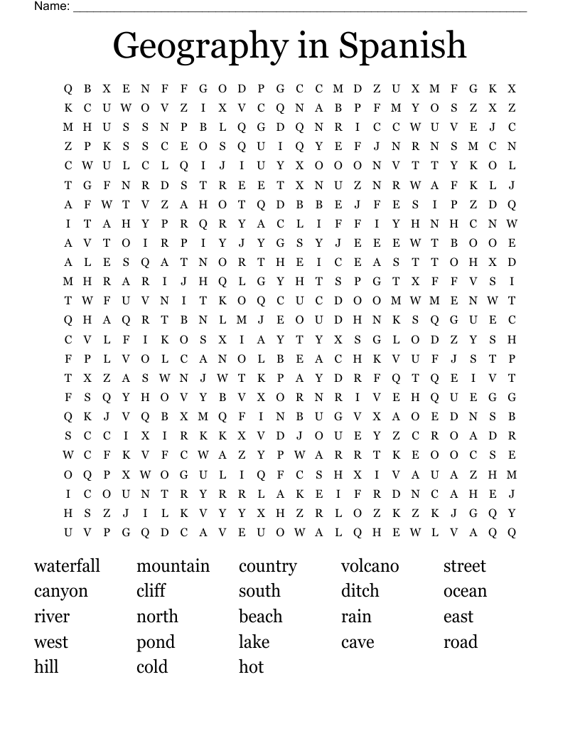Geography in Spanish Word Search