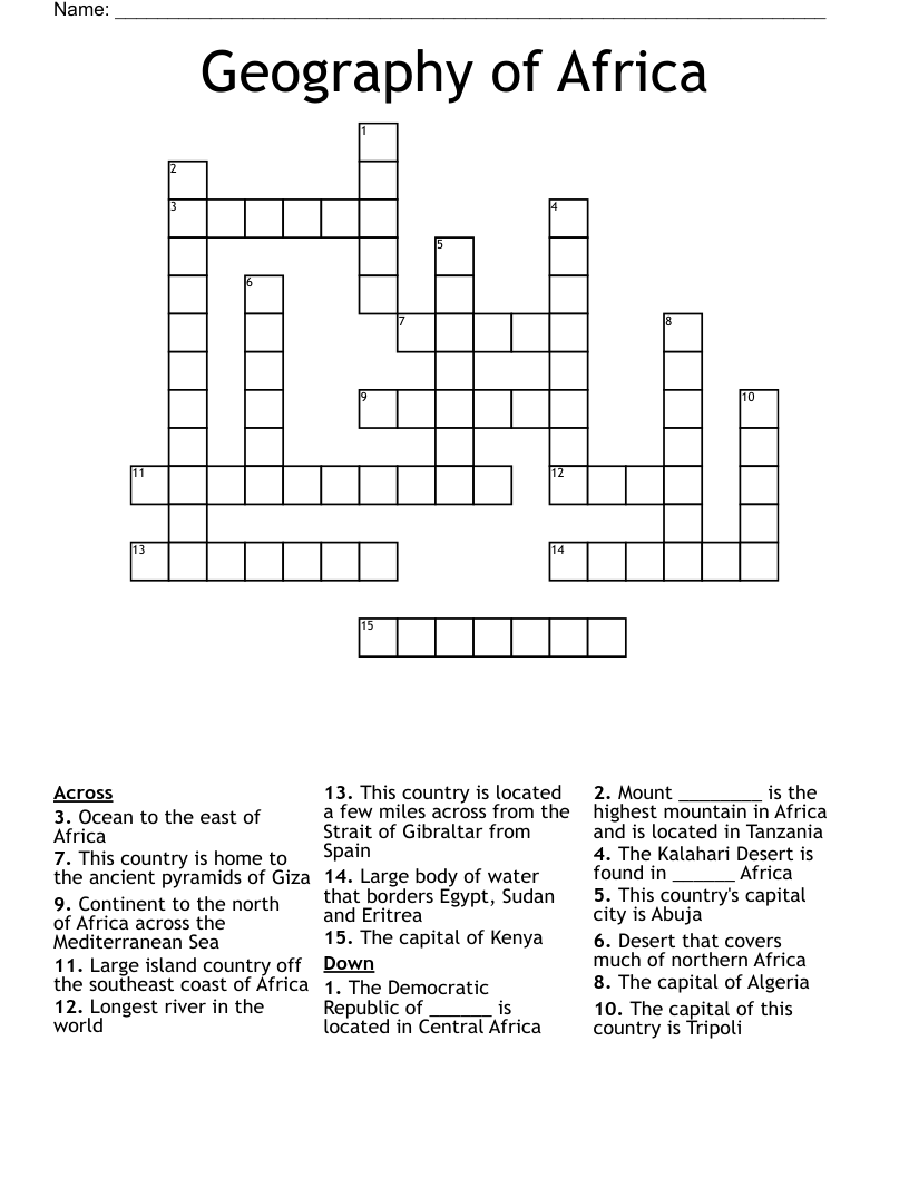 Geography of Africa Crossword