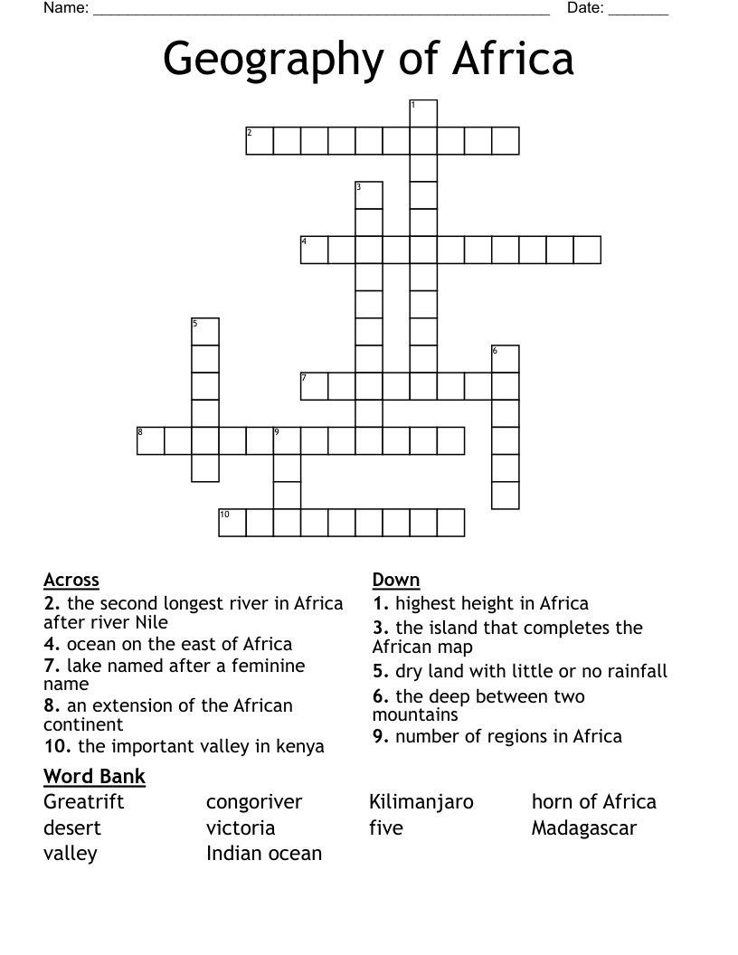 Geography of Africa Crossword