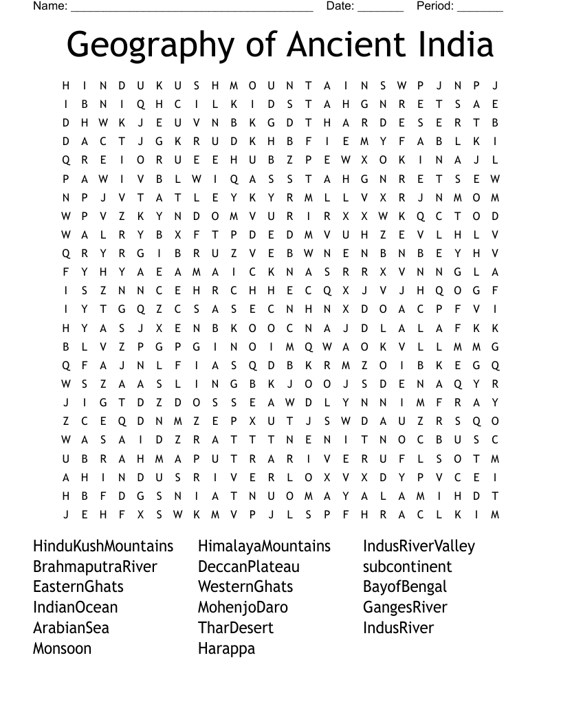 Geography of Ancient India Word Search