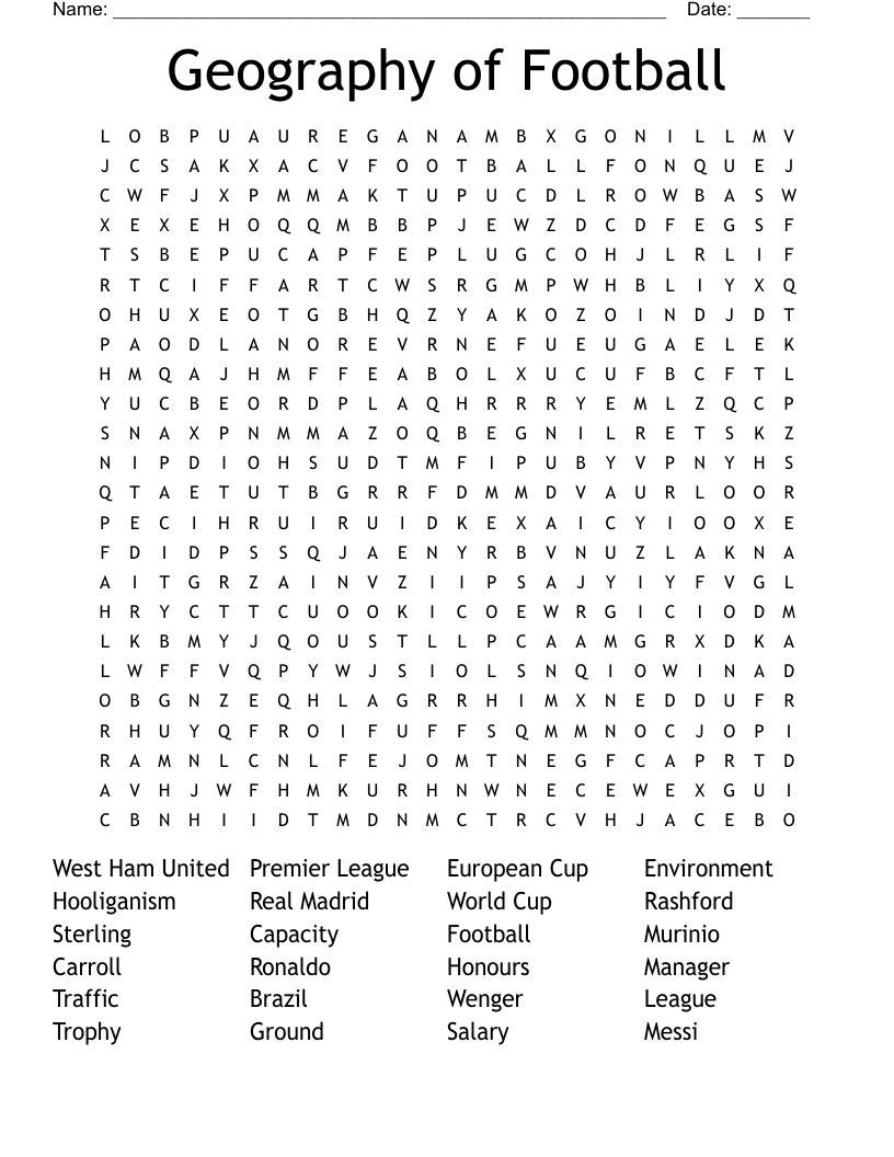 Geography of Football Word Search