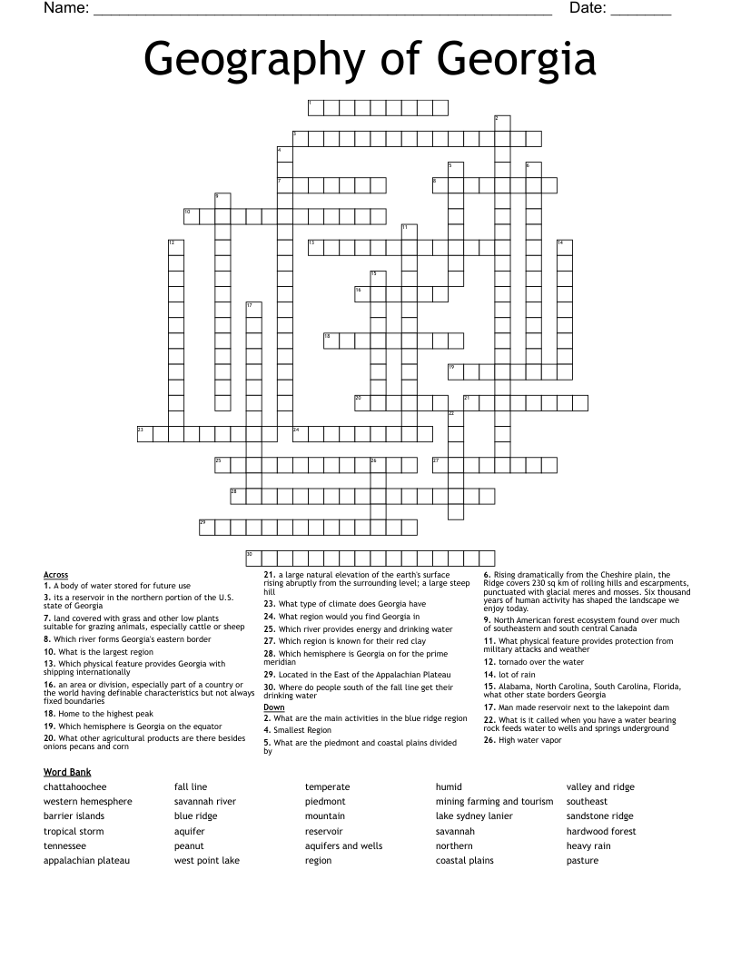 Geography of Georgia Crossword