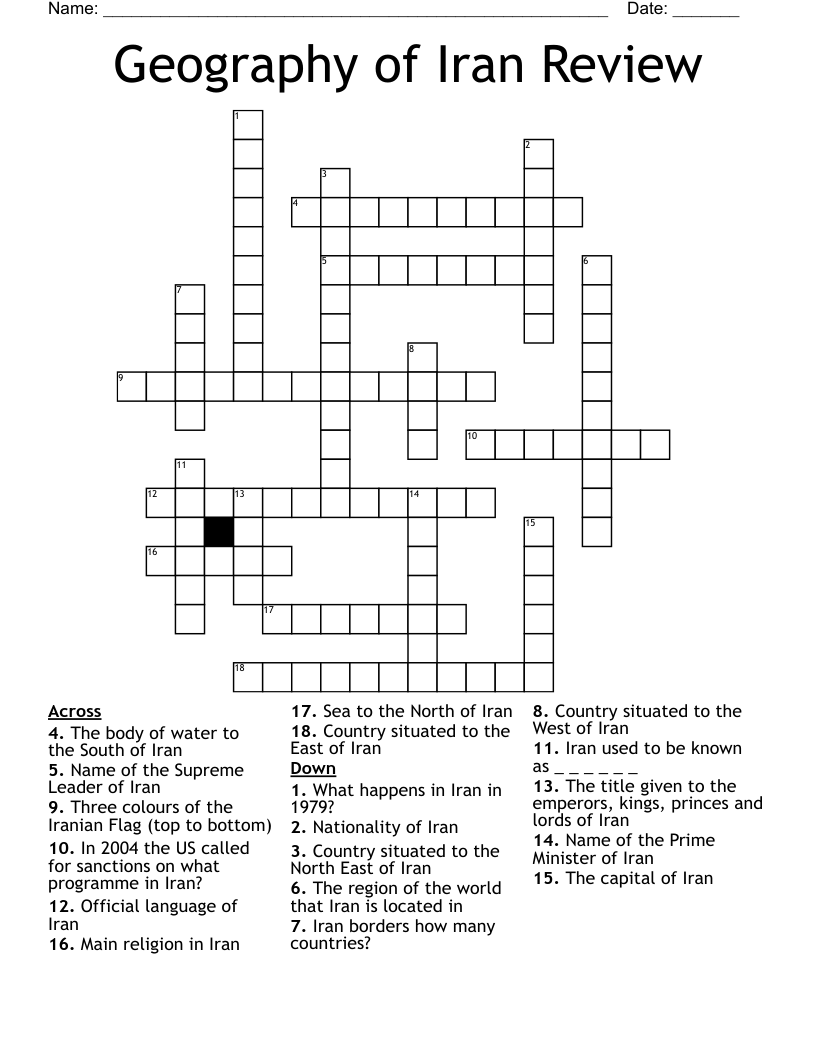 Geography of Iran Review Crossword