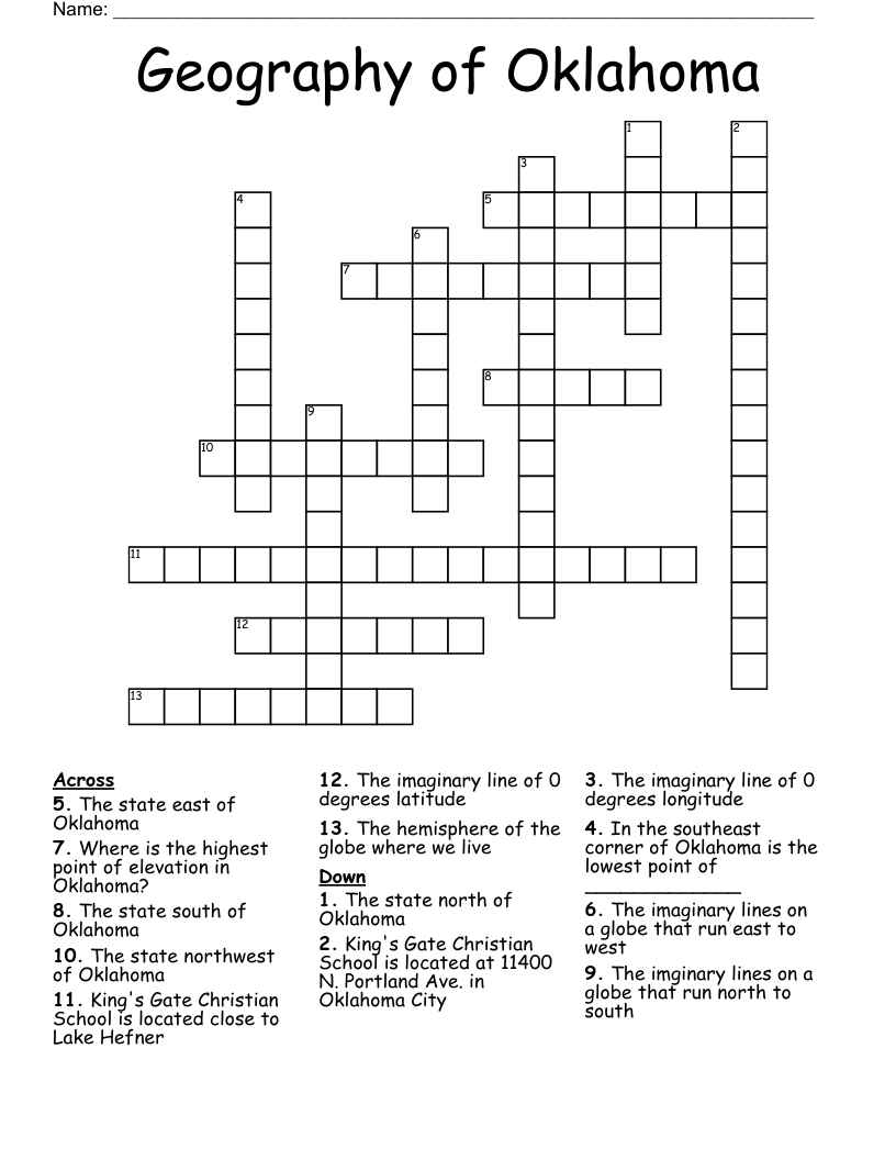 Geography of Oklahoma Crossword