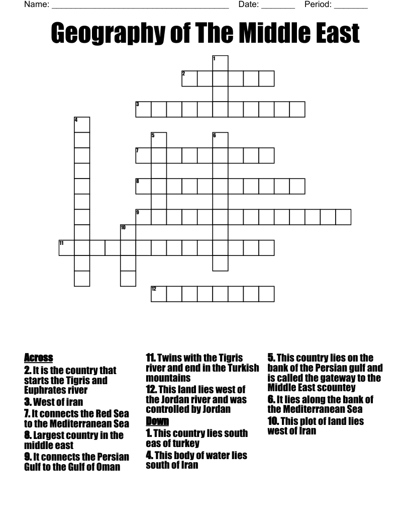 Geography of The Middle East Crossword