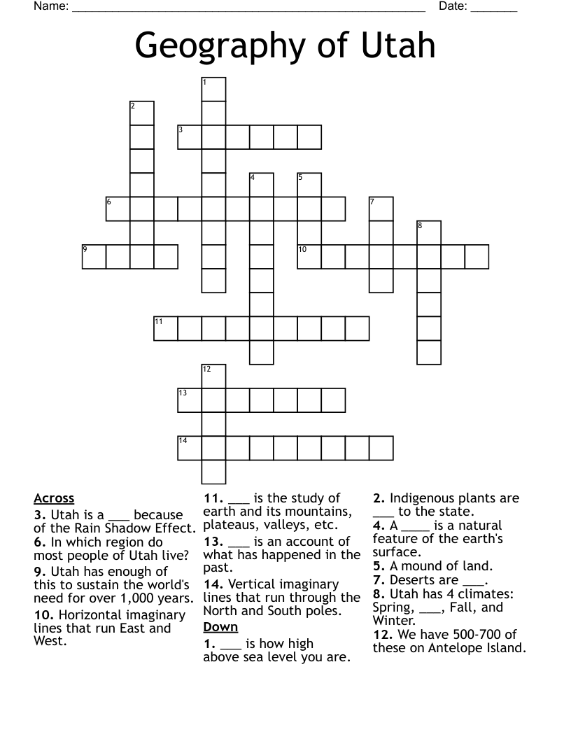 Geography of Utah Crossword