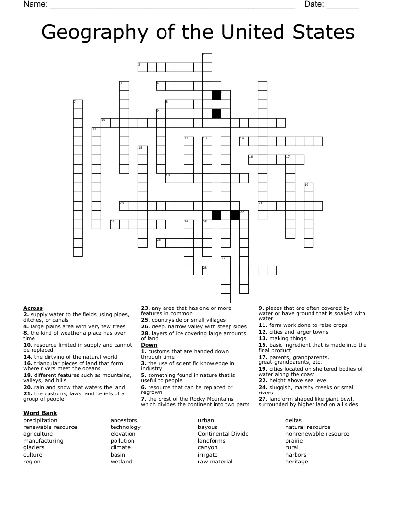 Geography of the United States Crossword