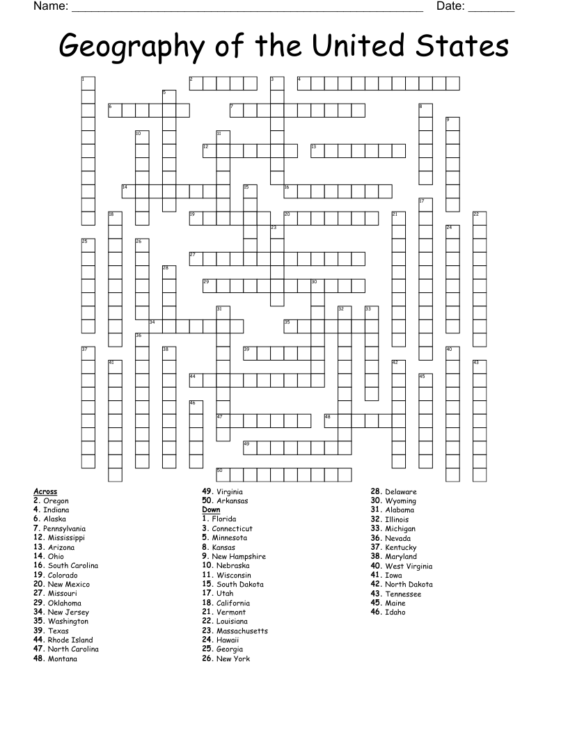 Geography of the United States Crossword