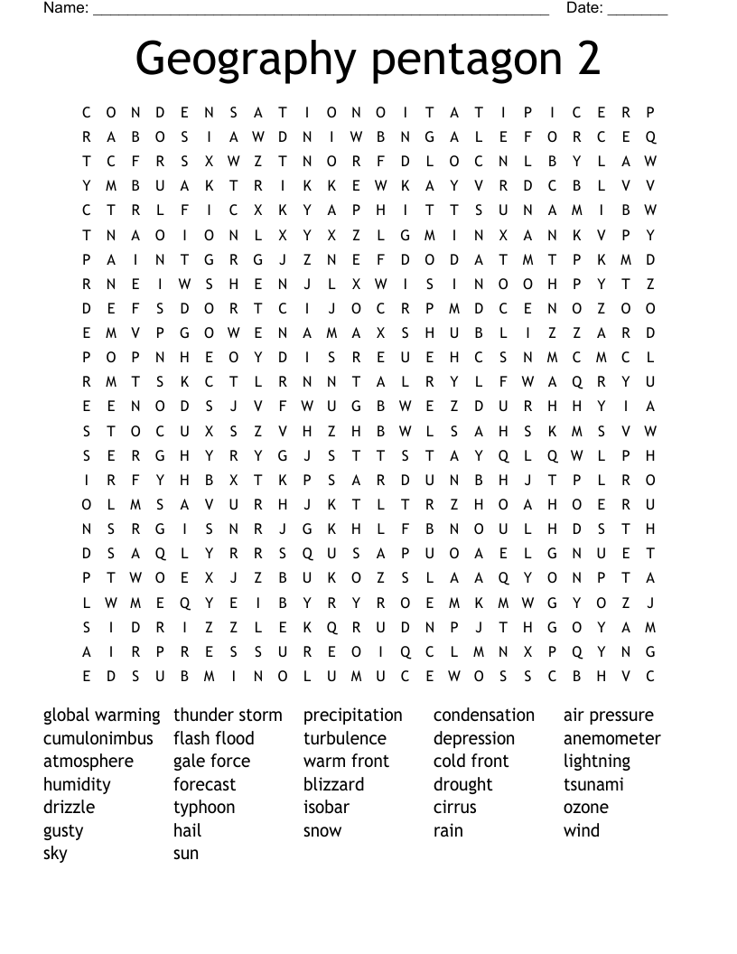 Geography pentagon 2 Word Search