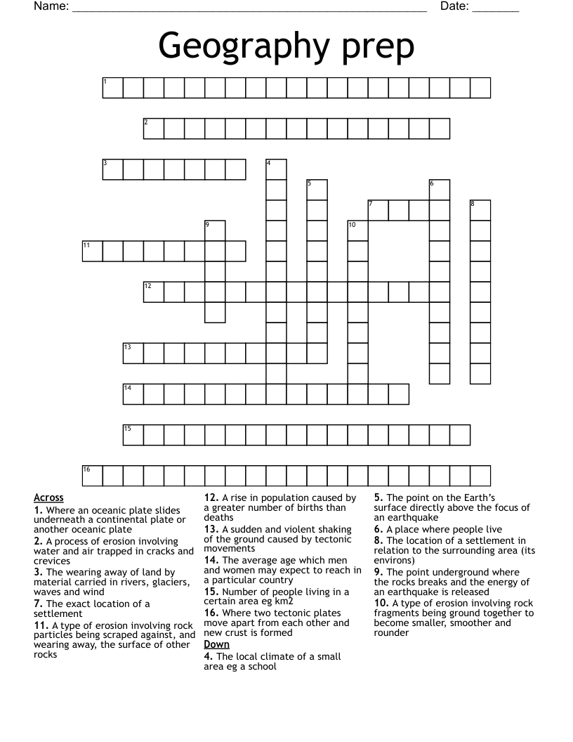 Geography prep Crossword