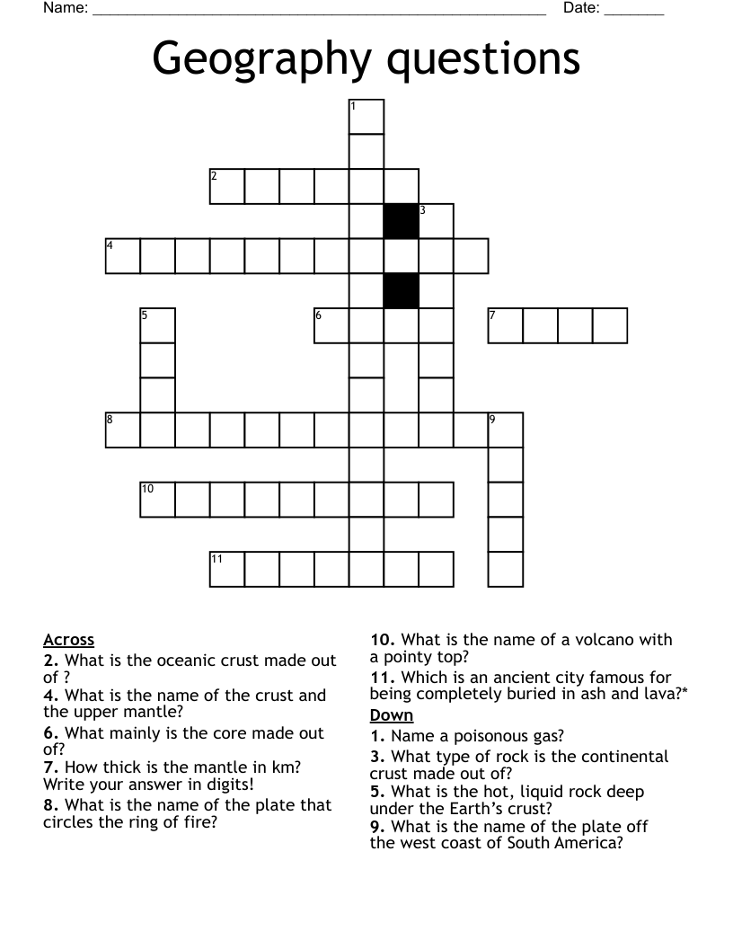 Geography questions Crossword