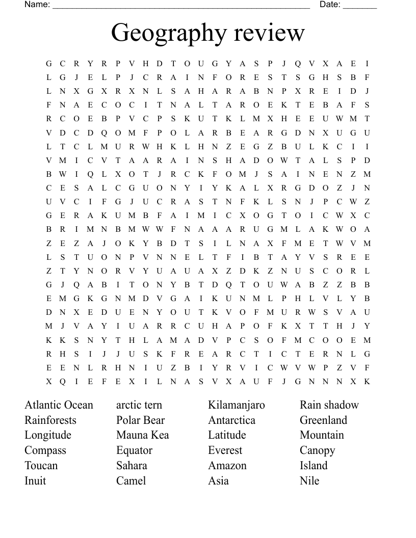 Geography review Word Search