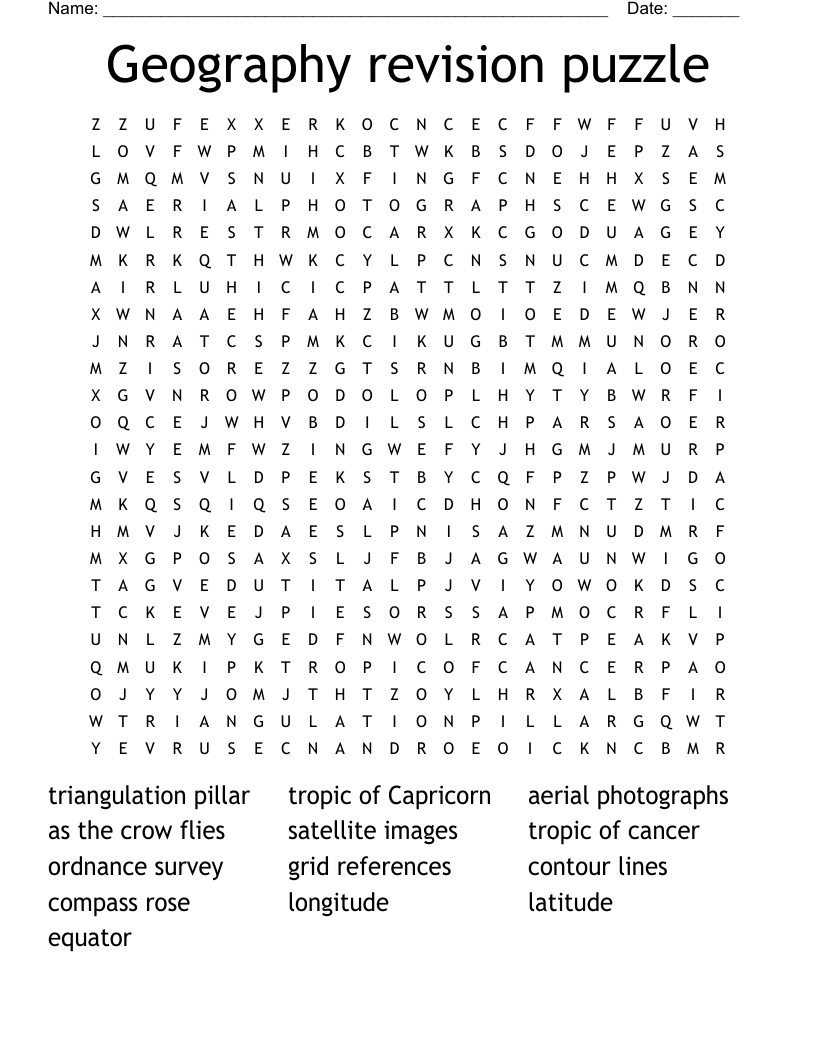 Geography revision puzzle Word Search