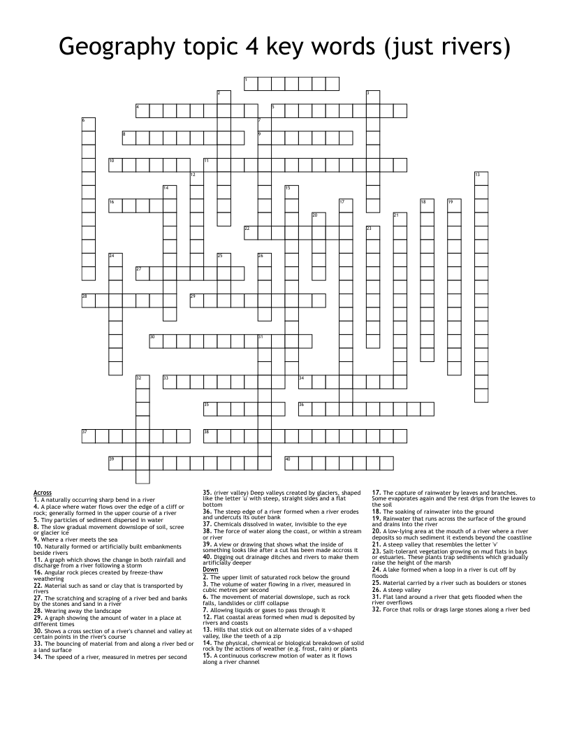 Geography topic 4 key words (just rivers) Crossword