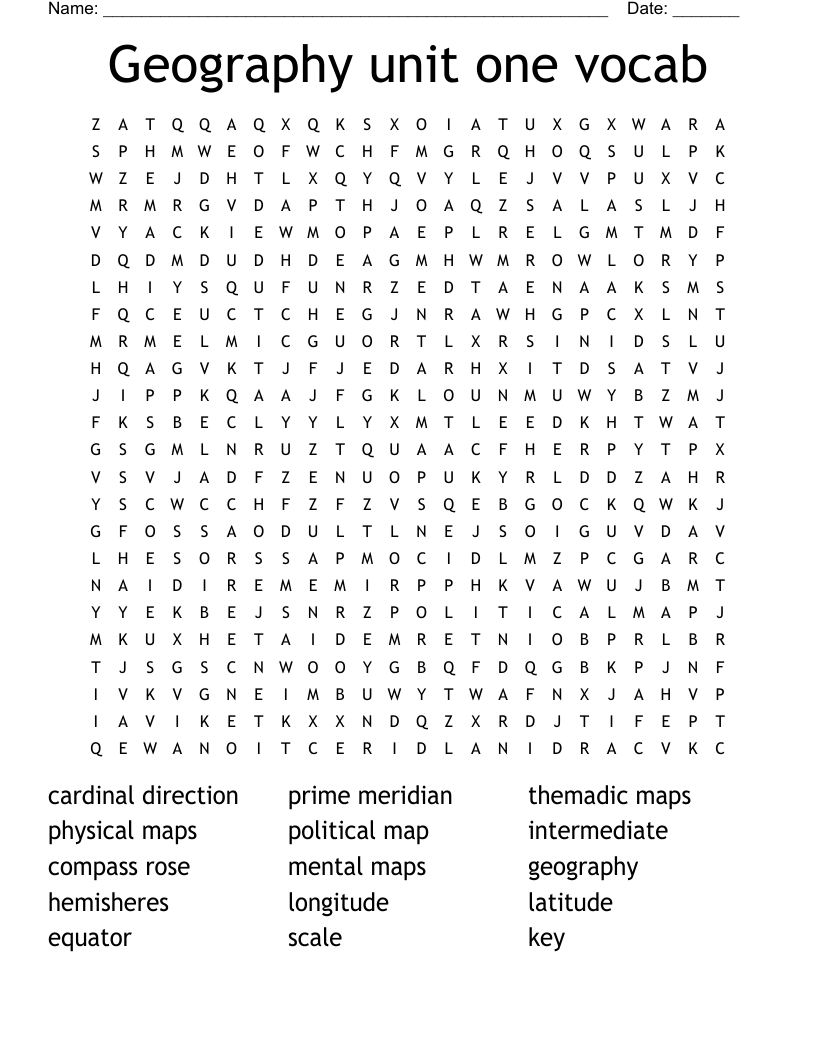 Geography unit one vocab  Word Search
