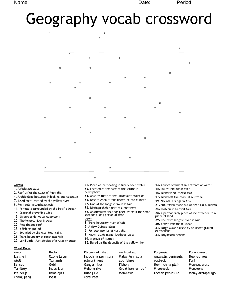 Geography vocab crossword