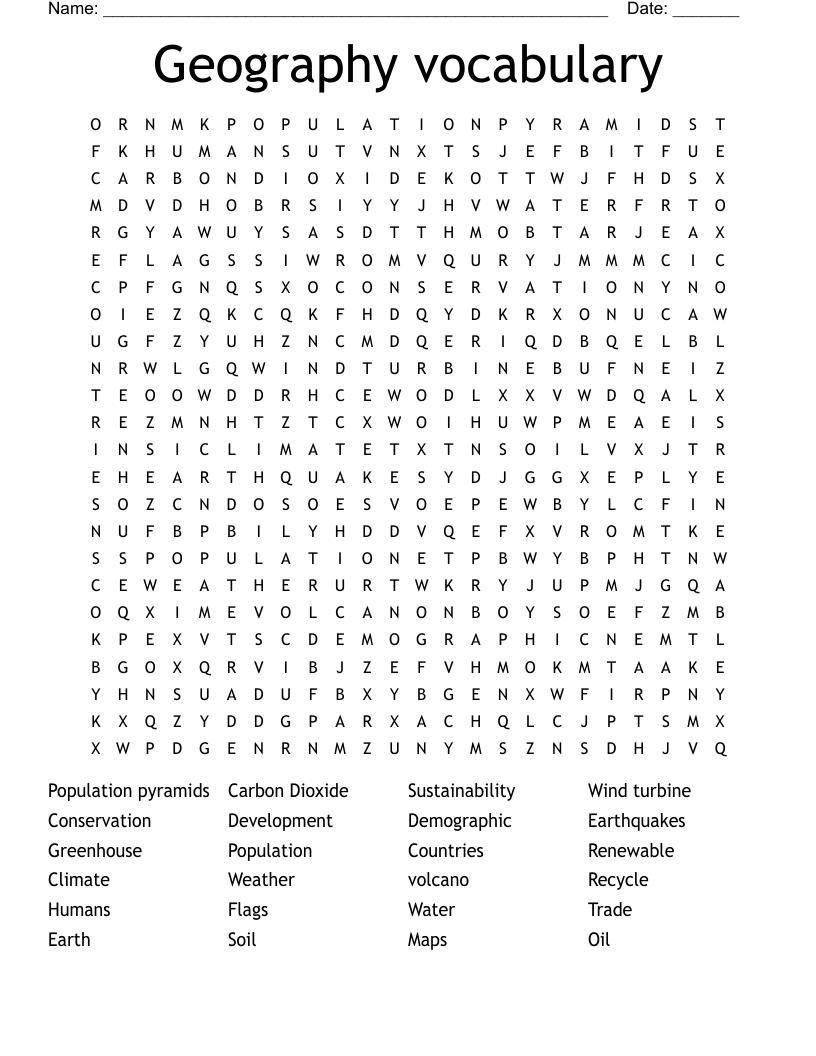 Geography vocabulary  Word Search