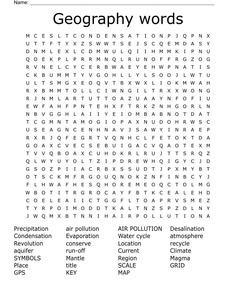 Geography words  Word Search