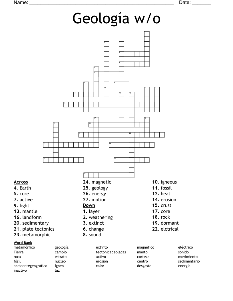 Geología w/o Crossword