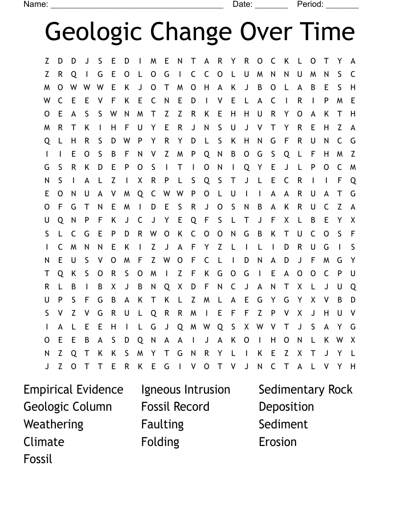 Geologic Change Over Time Word Search