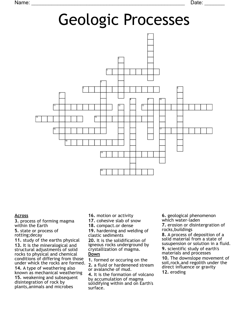 Geologic Processes Crossword