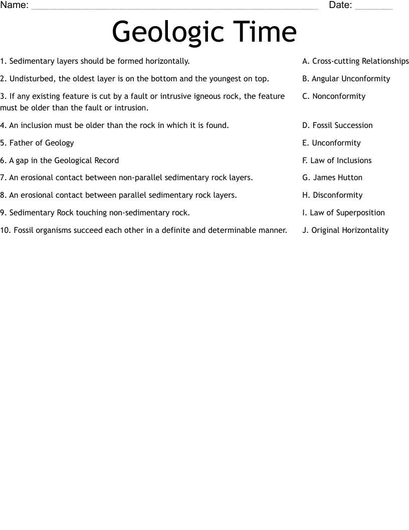 Geologic Time Worksheet