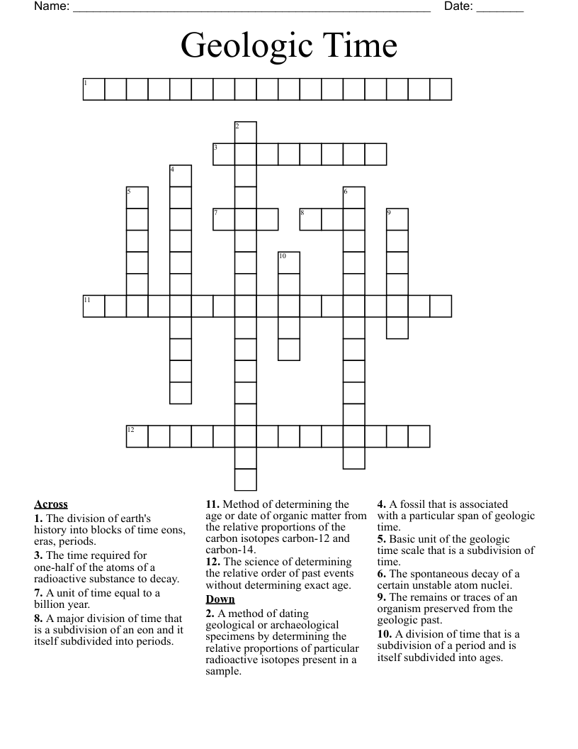 Geologic Time Crossword