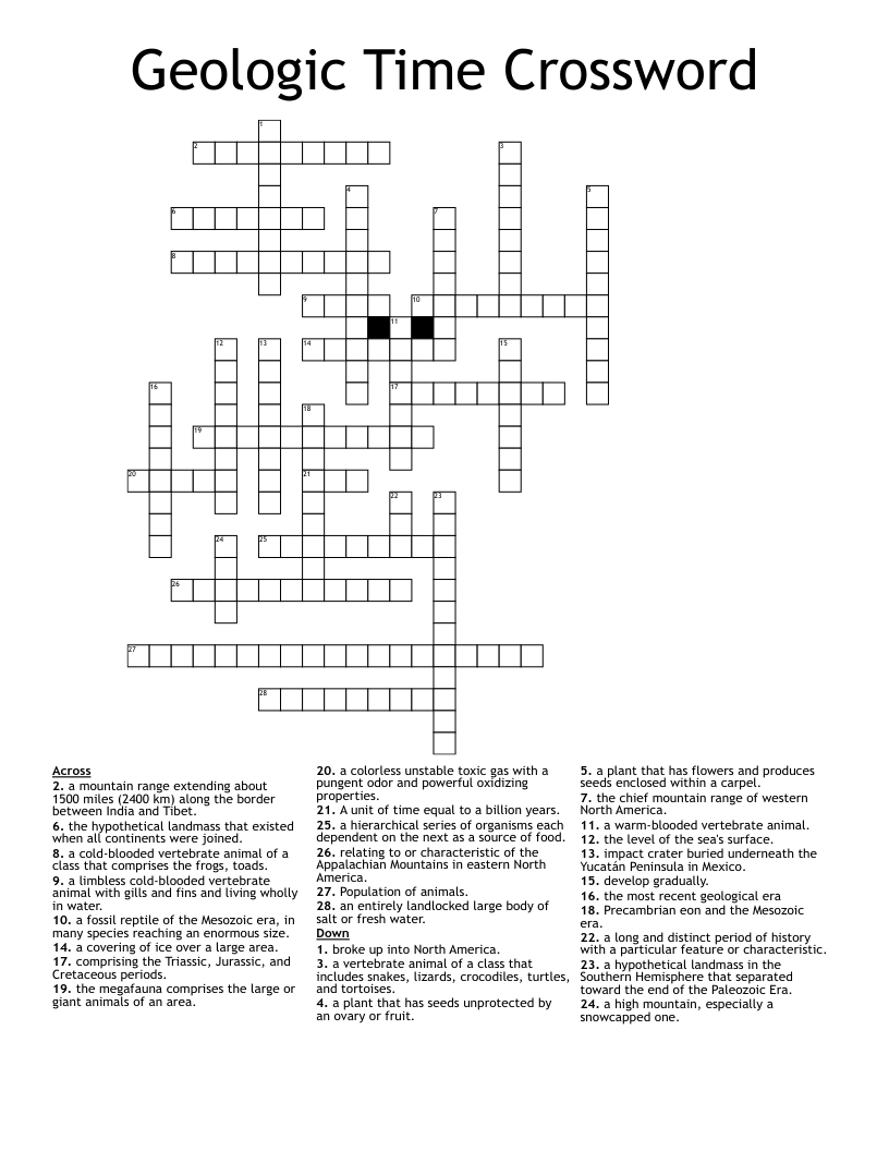 Geologic Time Crossword 