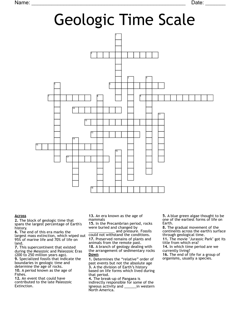 Geologic Time Scale Crossword