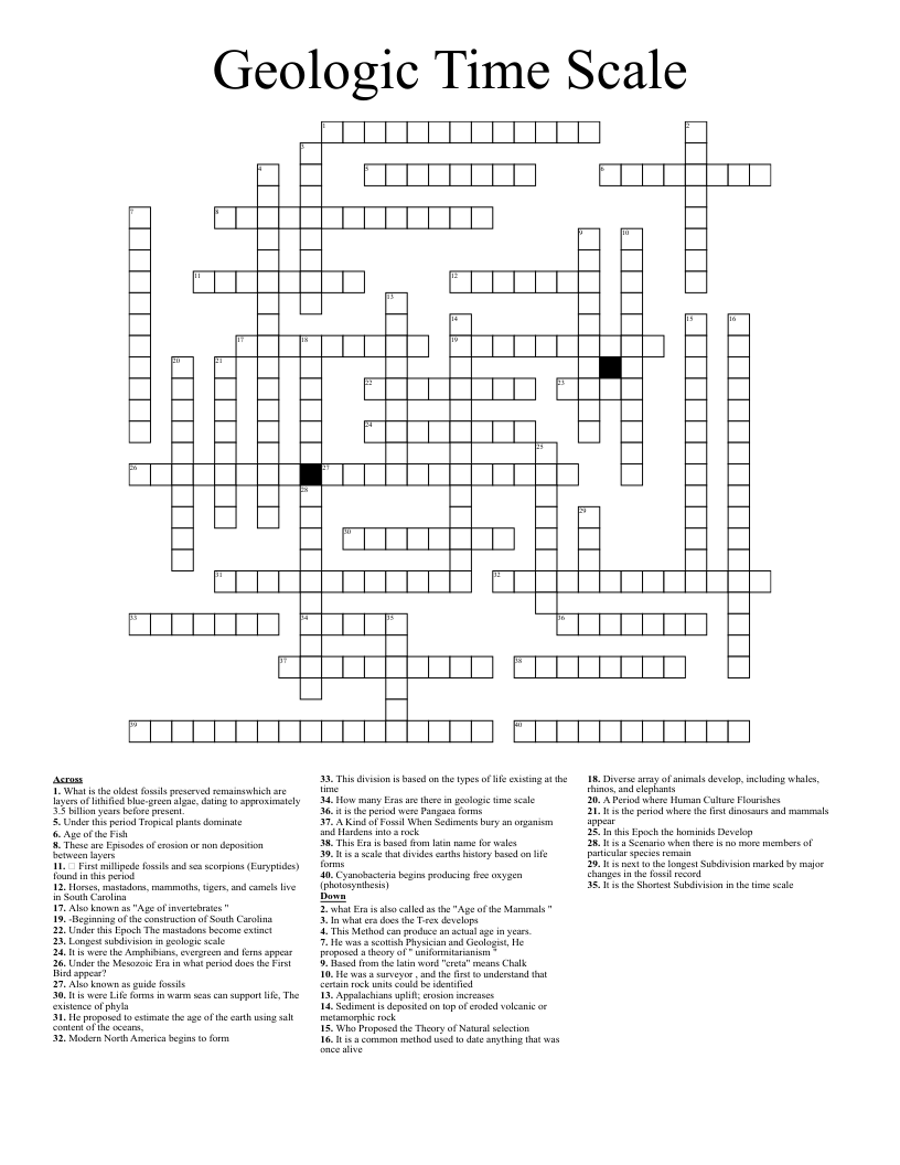 Geologic Time Scale Crossword