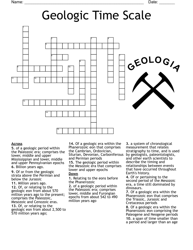 Geologic Time Scale Crossword