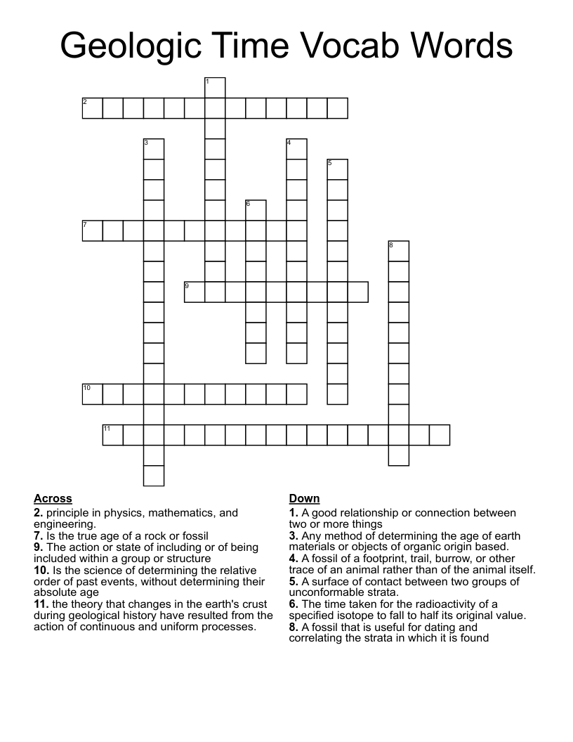 Geologic Time Vocab Words Crossword